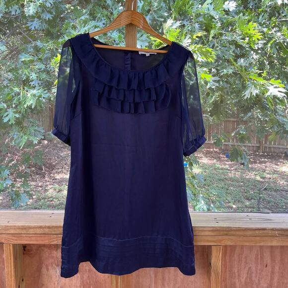 Dior Women's Navy/Purple 100% Silk Ruffled Mini Dress Size L - Picture 1 of 14